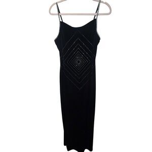Y2K Pretty Girl Women’s XL Black Velvet Slip Dress Cowl Neck Long Rhinestone